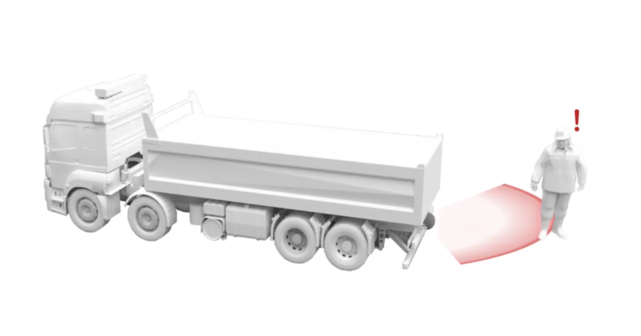 Graphics of worker aware of a truck backing up